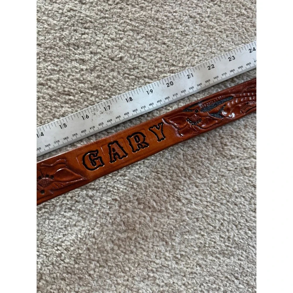 Custom Leather Belt Gary Western Tooled Design Mens Size 36-40‎ Brown